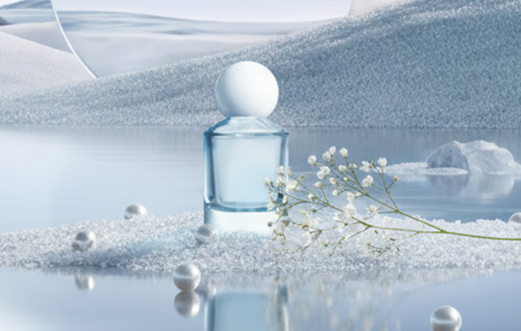 Botella de Perfume azul con tapa redonda