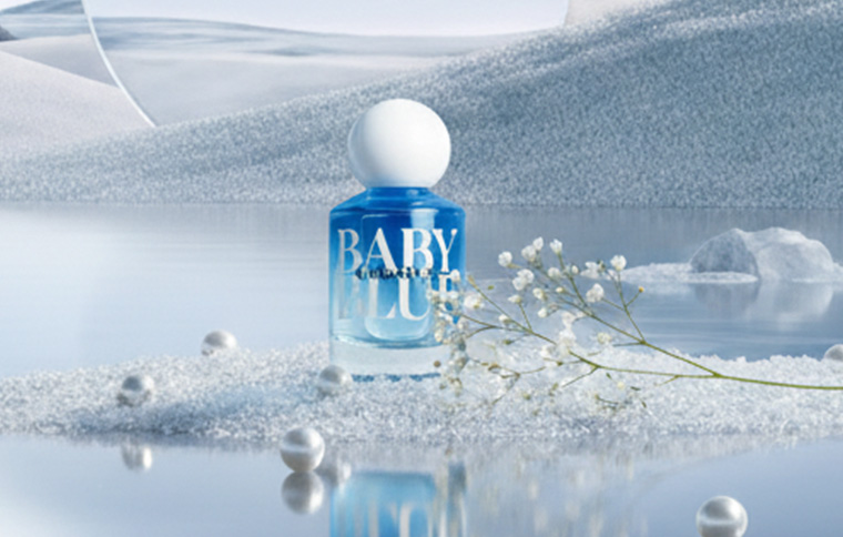 Botella de Perfume azul con tapa redonda